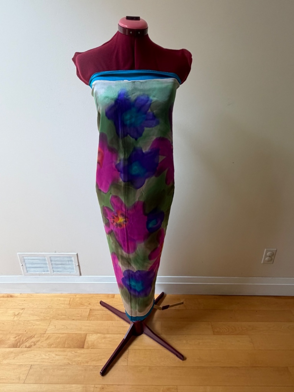 Extra Large Hand Rolled 100% Silk Floral Scarf/Wrap